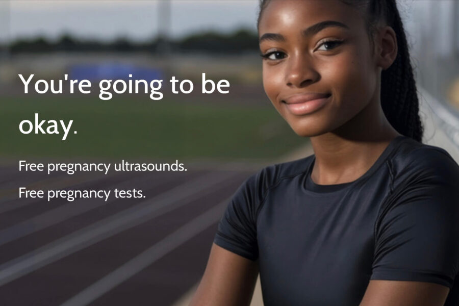 Image that says You're going to be okay. Free pregnancy test, free pregnancy ultrasounds